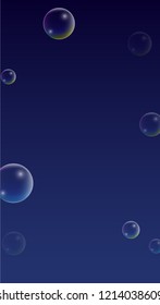 Soap bubbles with Rainbow Reflection. Set of Realistic Soap or Water Bubbles for Your Design. Shampoo or Foam Cosmetic Flyer and Invite. Bubble with Hologram Reflection. Isolated Vector Illustration.