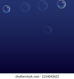 Soap Bubbles with Rainbow Reflection. Set of Realistic Water or Soap Bubbles for Your Design. Shampoo or Foam Cosmetic Flyer and Invite. Bubble with Hologram Reflection. Isolated Vector Illustration.