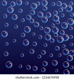 Soap bubbles with Rainbow Reflection. Set of Realistic Water or Soap Bubbles for Your Design. Shampoo or Foam Cosmetic Flyer and Invite. Bubble with Hologram Reflection. Isolated Vector Illustration.