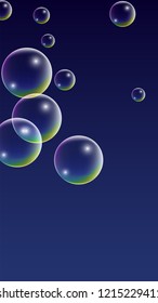 Soap Bubbles with Rainbow Reflection. Set of Realistic Water or Soap Bubbles for Your Design. Shampoo or Foam Cosmetic Flyer and Invite. Bubble with Hologram Reflection. Isolated Vector Illustration.
