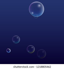 Soap bubbles with Rainbow Reflection. Set of Realistic Water or Soap Bubbles for Your Design. Shampoo or Foam Cosmetic Flyer and Invite. Bubble with Hologram Reflection. Isolated Vector Illustration.