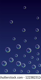 Soap Bubbles with Rainbow Reflection. Set of Realistic Water or Soap Bubbles for Your Design. Shampoo or Foam Cosmetic Flyer and Invite. Bubble with Hologram Reflection. Isolated Vector Illustration.