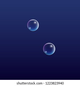 Soap bubbles with Rainbow Reflection. Set of Realistic Soap or Water Bubbles for Your Design. Shampoo or Foam Cosmetic Flyer and Invite. Bubble with Hologram Reflection. Isolated Vector Illustration.