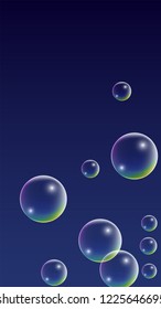 Soap Bubbles with Rainbow Reflection. Set of Realistic Water or Soap Bubbles for Your Design. Shampoo or Foam Cosmetic Flyer and Invite. Bubble with Hologram Reflection. Isolated Vector Illustration.