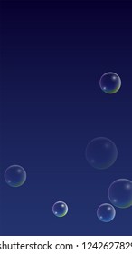 Soap bubbles with Rainbow Reflection. Set of Realistic Soap or Water Bubbles for Your Design. Shampoo or Foam Cosmetic Flyer and Invite. Bubble with Hologram Reflection. Isolated Vector Illustration.