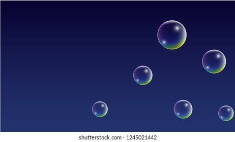 Soap bubbles with Rainbow Reflection. Set of Realistic Water or Soap Bubbles for Your Design. Shampoo or Foam Cosmetic Flyer and Invite. Bubble with Hologram Reflection. Isolated Vector Illustration.