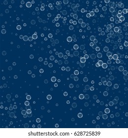 Soap bubbles. Random scatter with soap bubbles on deep blue background. Vector illustration.