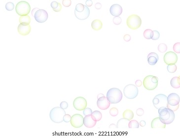 Soap bubbles randomly flew on a white background. Background design. Vector