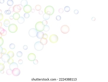 Soap bubbles randomly flew on a white background. Background design. Vector