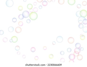 Soap bubbles randomly flew on a white background. Background design. Vector