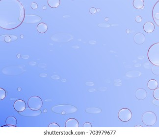Soap bubbles with reflections on a blue background