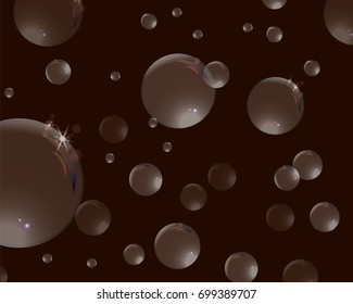 Soap bubbles with reflections on a dark background