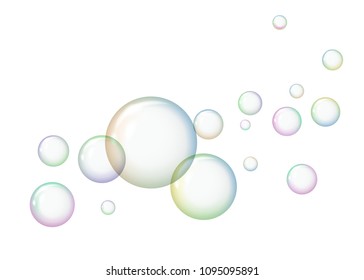 Soap bubbles with reflections on a white background. Vector illustration. Flying balls.