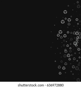 Soap bubbles. Right semicircle with soap bubbles on black background. Vector illustration.