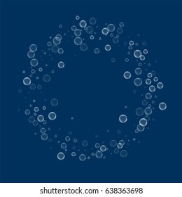 Soap bubbles. Ring frame with soap bubbles on deep blue background. Vector illustration.