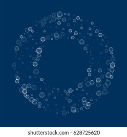 Soap bubbles. Round bagel frame with soap bubbles on deep blue background. Vector illustration.