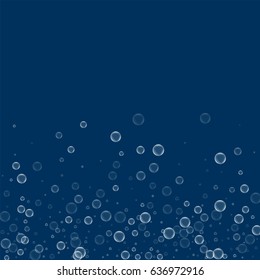 Soap bubbles. Scatter bottom gradient with soap bubbles on deep blue background. Vector illustration.