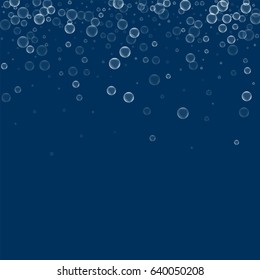 Soap bubbles. Scatter top gradient with soap bubbles on deep blue background. Vector illustration.