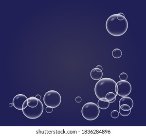 Soap bubbles seamless background, Abstract floating shampoo. Transparent realistic soap bubbles isolated.
