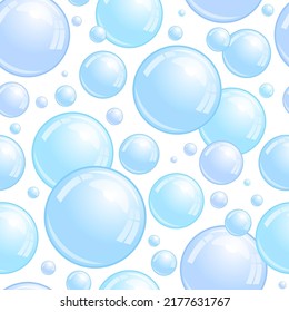 Soap bubbles seamless pattern. Repeated foam decoration wallpaper. Water bubble background. Vector 