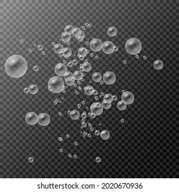 Soap bubbles, set of transparent realistic colorful white water bubbles with reflection set on transparent background, vector illustration, eps 10.