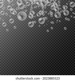 Burbujas de jabón, conjunto de burbujas de agua blanca transparentes y realistas con un juego de reflexión sobre fondo transparente, ilustración vectorial, eps 10.