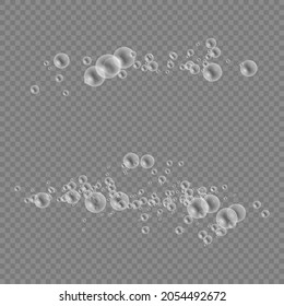 Burbujas de jabón, conjunto de burbujas de agua blanca transparentes y realistas con un juego de reflexión sobre fondo transparente, ilustración vectorial, eps 10.