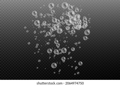Soap bubbles, set of transparent realistic colorful white water bubbles with reflection set on transparent background, vector illustration, eps 10.