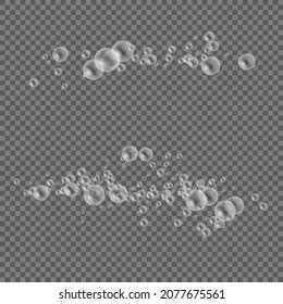 Seifenblasen, Satz von transparenten, realistischen, farbigen weißen Wasserblasen mit Reflexion auf transparentem Hintergrund, Vektorgrafik, eps10.