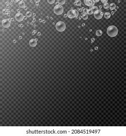 Soap bubbles, set of transparent realistic colorful white water bubbles with reflection set on transparent background, vector illustration, eps 10.