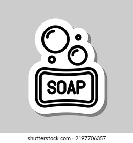 Soap with bubbles simple icon vector. Flat design. Sticker with shadow on gray background.ai