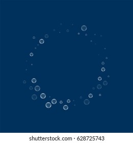 Soap bubbles. Small round shape with soap bubbles on deep blue background. Vector illustration.