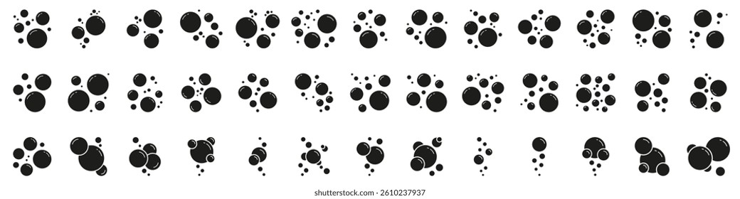 Soap Bubbles Solid Icon. Set Of Soapy Air Bubbles Floating In Different Arrangements Silhouette Symbol. Isolated Vector Illustration.