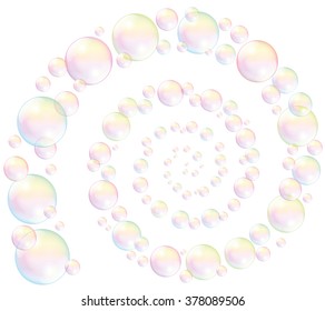 Soap bubbles spiral - isolated vector illustration on white background.