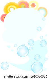 Soap bubbles and spring flowers background with cleaning icons. Image can be used on advertising booklets, banners, flayers, article, social media. Stock vector