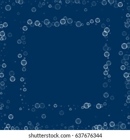 Soap bubbles. Square abstract frame with soap bubbles on deep blue background. Vector illustration.