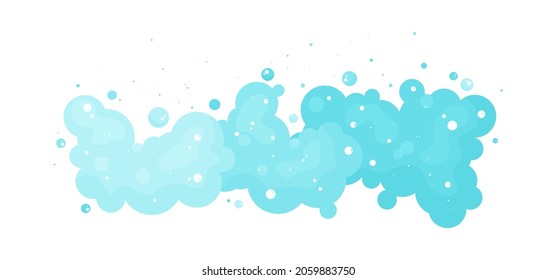 Seifenblasen, Suds und Schaum-Vektorsymbol auf blauem Hintergrund. Transparente Brausluft. Abstrakte Illustration