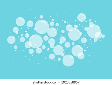 Soap bubbles, suds and foam vector icon on blue background. Abstract illustration