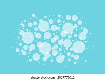 Soap bubbles, suds and foam vector icon on blue background. Abstract illustration