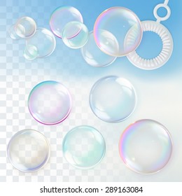 Soap bubbles with transparency, vector design element set