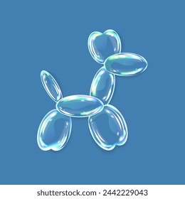 Soap bubbles, water drops in the shape of a dog with shadows. Vector illustration with water drops on blue background. 