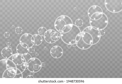 Soap Bubbles. Water Bubbles. Realistic Bubbles. Bubbles With Reflection. Decor Elements. Vector Illustration. PNG. Transparent Background. 