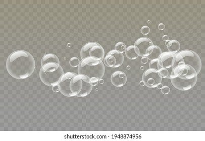 Soap Bubbles. Water Bubbles. Realistic Bubbles. Bubbles With Reflection. Decor Elements. Vector Illustration. PNG. Transparent Background. 