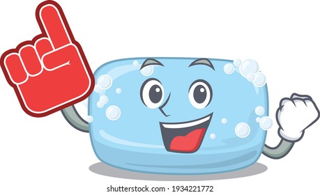 Soap in cartoon picture design with Foam finger. Vector illustration