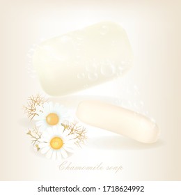 Soap. Chamomile cosmetic soap with herbal extract. Healing chamomile