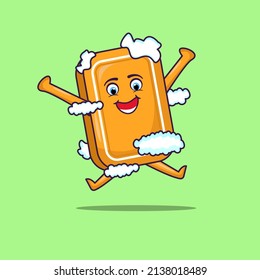 soap character with foam while jumping happily, clipart flat design

