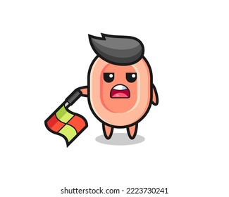 soap character as line judge hold the flag down at a 45 degree angle , cute style design for t shirt, sticker, logo element