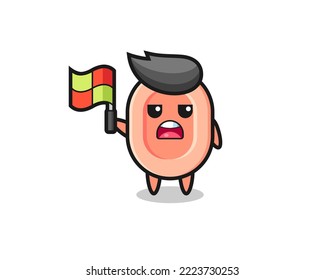 soap character as line judge putting the flag up , cute style design for t shirt, sticker, logo element