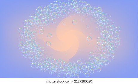 Soap cleaning foam background. Shampoo bubbles and suds. Rainbow Blue fizz and splash. Realistic water frame and border. 3d vector illustration layout. colorful liquid soap cleaning.