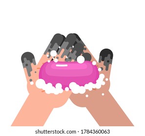 Soap dirty hand. Dirty hands isolated. Fingers in mud. vector illustration